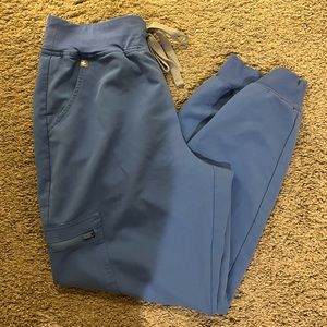 Figs ceil blue scrub pants: Zamora joggers (medium petite), high waisted